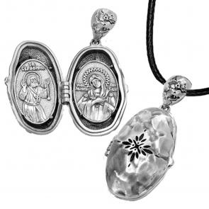 Православная подвеска из черненого серебра на текстильном шнурке Иордань Б-П-230/1 Камень Серафима фото